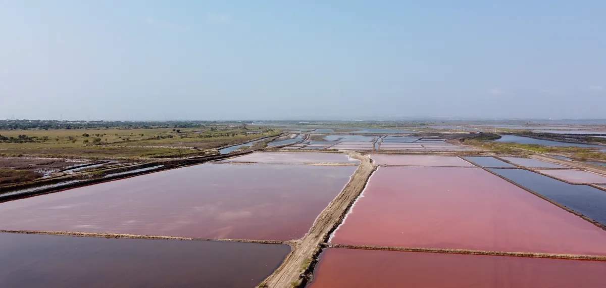 Aerial panorama of the AT360 salt pans in Angola